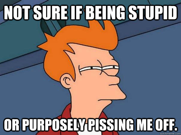 Not sure if being stupid Or purposely pissing me off. - Not sure if being stupid Or purposely pissing me off.  Futurama Fry