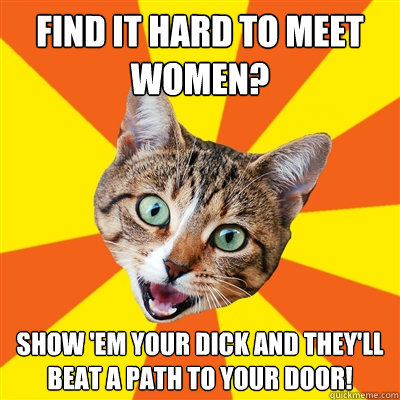 find it hard to meet women? show 'em your dick and they'll beat a path to your door!  Bad Advice Cat