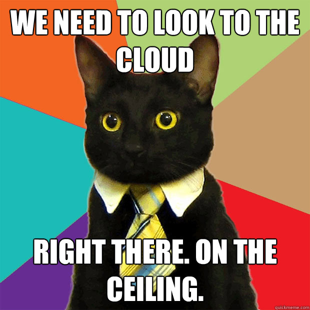 we need to look to the cloud RIGHT THERE. ON THE CEILING. - we need to look to the cloud RIGHT THERE. ON THE CEILING.  Business Cat