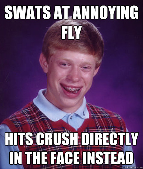 Swats at annoying fly Hits crush directly in the face instead  Bad Luck Brian