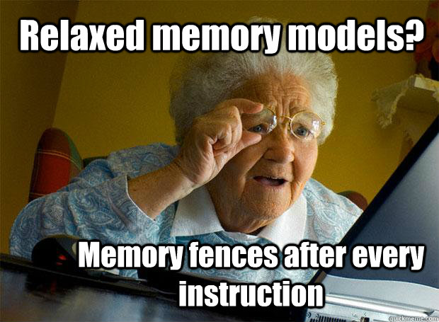 Relaxed memory models? Memory fences after every instruction - Relaxed memory models? Memory fences after every instruction  Grandma finds the Internet