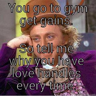  YOU GO TO GYM GET GAINS. SO TELL ME WHY YOU HAVE LOVE HANDLES EVERY TIME. Creepy Wonka