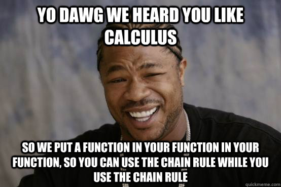 YO DAWG WE HEARD YOU LIKE calculus SO WE PUT a function in your function in your function, so you can use the chain rule while you use the chain rule - YO DAWG WE HEARD YOU LIKE calculus SO WE PUT a function in your function in your function, so you can use the chain rule while you use the chain rule  Misc