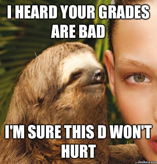 I HEARD YOUR GRADES ARE BAD I'M SURE THIS D WON'T HURT  rape sloth