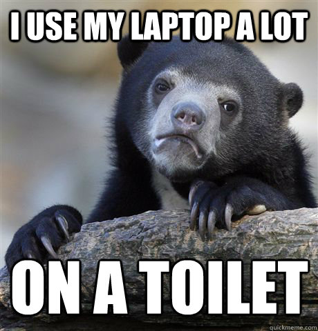 I use my laptop a lot on a toilet  Confession Bear