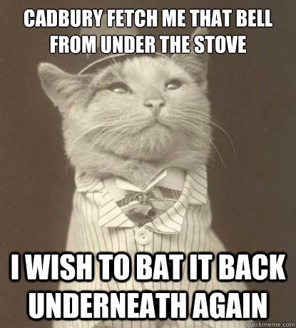 Cadbury fetch me that bell from under the stove I wish to bat it back underneath again  Aristocat