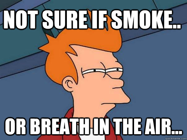 Not sure if smoke.. Or breath in the air...  Futurama Fry