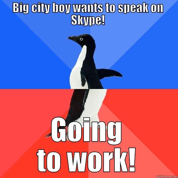 BIG CITY BOY WANTS TO SPEAK ON SKYPE! GOING TO WORK! Socially Awkward Awesome Penguin