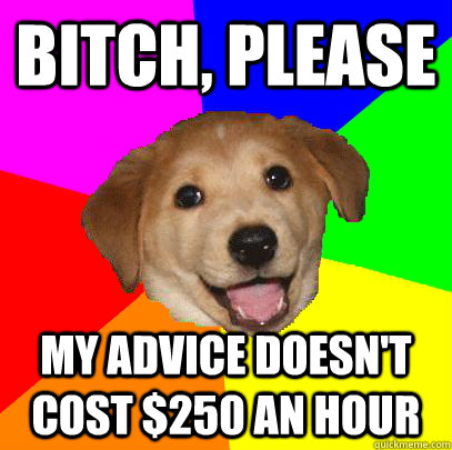 Bitch, please My advice doesn't cost $250 an hour  Advice Dog