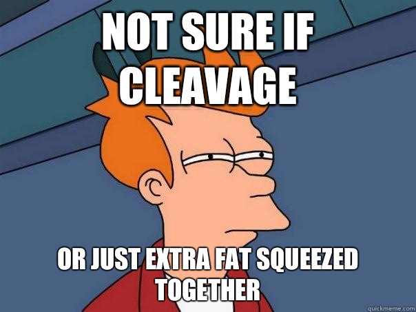 Not sure if cleavage Or just extra fat squeezed together  Futurama Fry