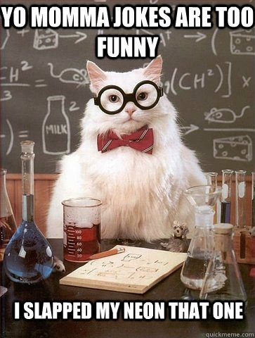 yo momma jokes are too funny i slapped my neon that one  Chemistry Cat