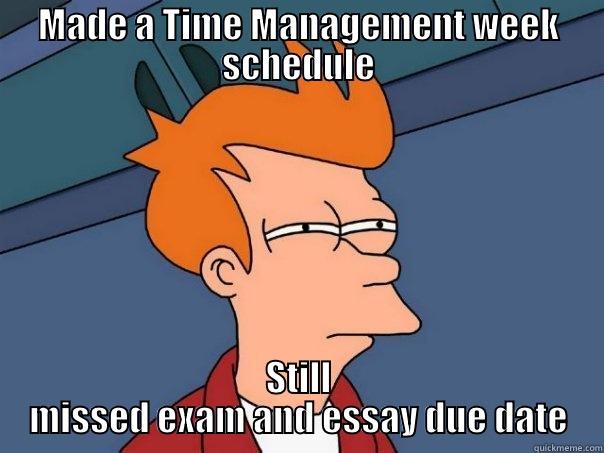 MADE A TIME MANAGEMENT WEEK SCHEDULE STILL MISSED EXAM AND ESSAY DUE DATE Futurama Fry