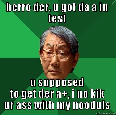 HERRO DER, U GOT DA A IN TEST U SUPPOSED TO GET DER A+, I NO KIK UR ASS WITH MY NOODULS High Expectations Asian Father