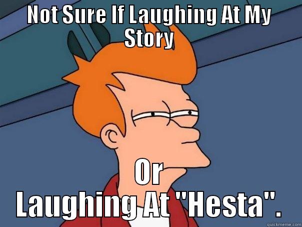 NOT SURE IF LAUGHING AT MY STORY OR LAUGHING AT ''HESTA''. Futurama Fry