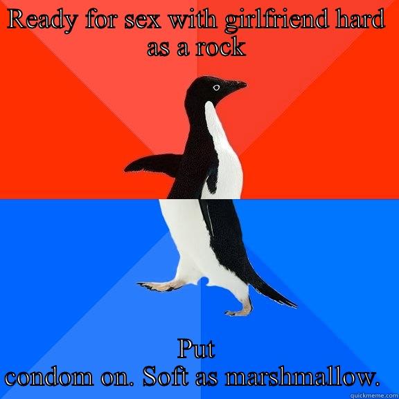 Condoms suck - READY FOR SEX WITH GIRLFRIEND HARD AS A ROCK PUT CONDOM ON. SOFT AS MARSHMALLOW.  Socially Awesome Awkward Penguin