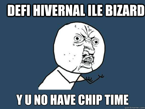 Defi hivernal ile bizard y u no have chip time  Y U No