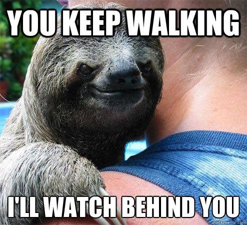 You keep walking I'll watch behind you
  Suspiciously Evil Sloth