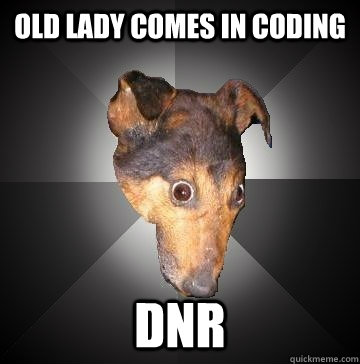 OLD LADY COMES IN CODING DNR  Depression Dog