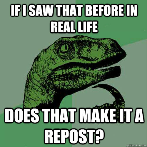 IF I SAW THAT BEFORE IN REAL LIFE DOES THAT MAKE IT A REPOST?  Philosoraptor