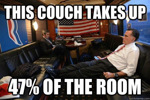 This couch Takes up  47% of the room  Sudden Realization Romney