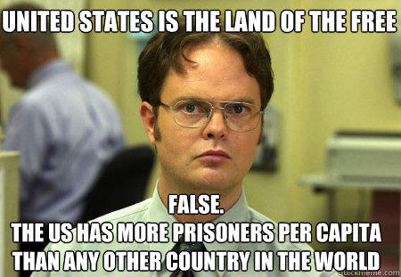 united states is the land of the free FALSE.  
the us has more prisoners per capita than any other country in the world   