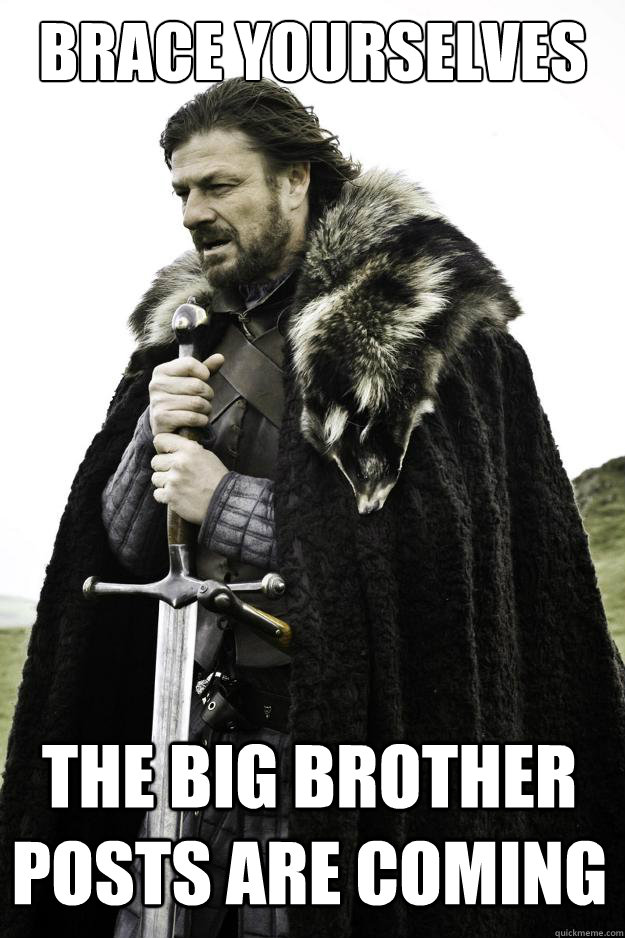 BRACE YOURSELVES THE BIG BROTHER POSTS ARE COMING  Winter is coming