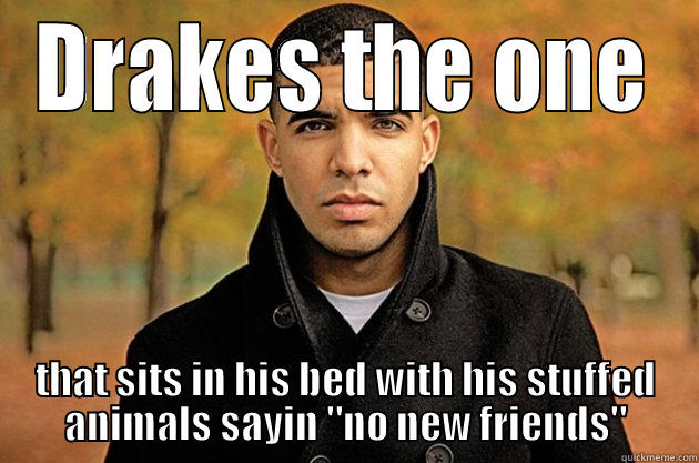 No new friends  - DRAKES THE ONE THAT SITS IN HIS BED WITH HIS STUFFED ANIMALS SAYIN 