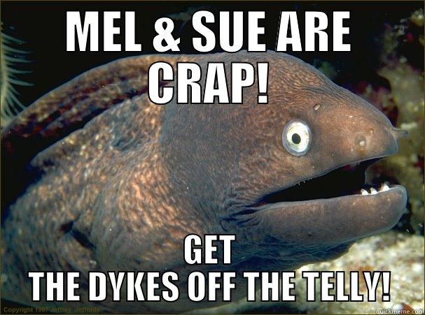 mel &sue are crap - MEL & SUE ARE CRAP! GET THE DYKES OFF THE TELLY! Bad Joke Eel