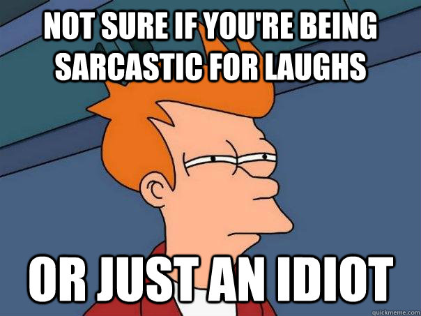 Not sure if you're being sarcastic for laughs Or just an idiot - Not sure if you're being sarcastic for laughs Or just an idiot  Futurama Fry