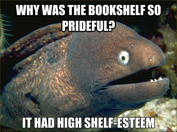 Why was the bookshelf so prideful? It had high shelf-esteem  Bad Joke Eel