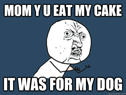 MOM Y U EAT MY CAKE IT WAS FOR MY DOG - MOM Y U EAT MY CAKE IT WAS FOR MY DOG  Y U No