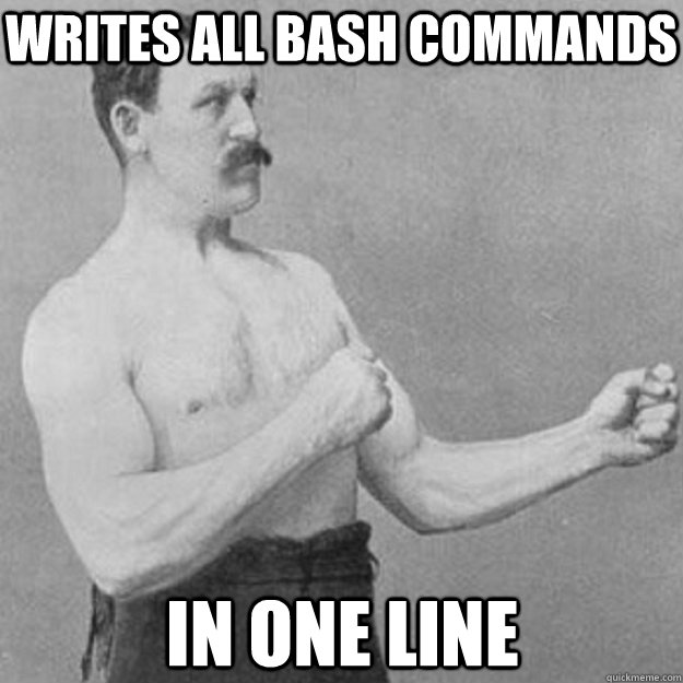 Writes all BASH commands  in one line  overly manly man