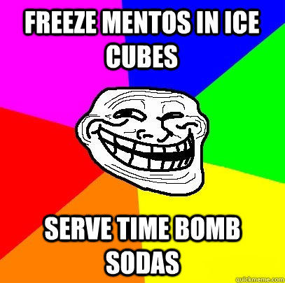 freeze mentos in ice cubes serve time bomb sodas  