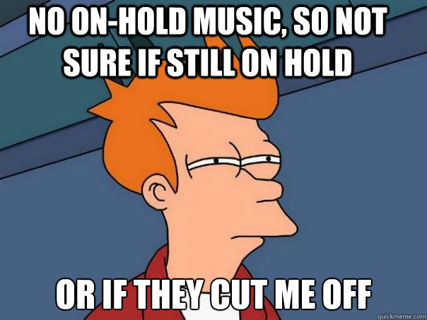 No on-hold music, So not sure if still on hold or if they cut me off - No on-hold music, So not sure if still on hold or if they cut me off  Futurama Fry