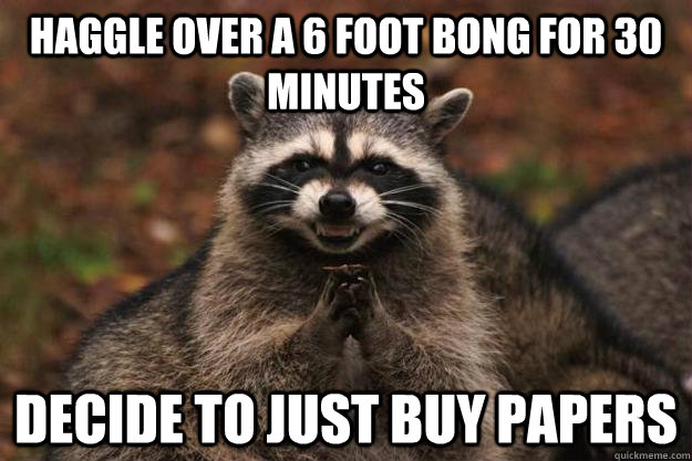 HAggle over a 6 foot bong for 30 minutes decide to just buy papers   Evil Plotting Raccoon