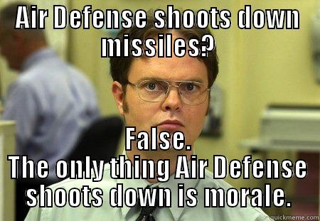 Air Defenders - AIR DEFENSE SHOOTS DOWN MISSILES? FALSE. THE ONLY THING AIR DEFENSE SHOOTS DOWN IS MORALE. Schrute