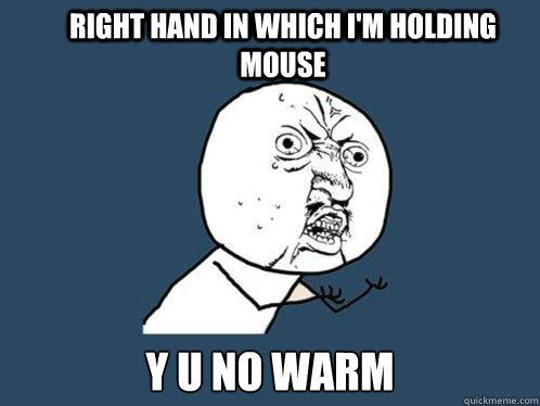 right hand in which i'm holding mouse y u no warm  Y U No