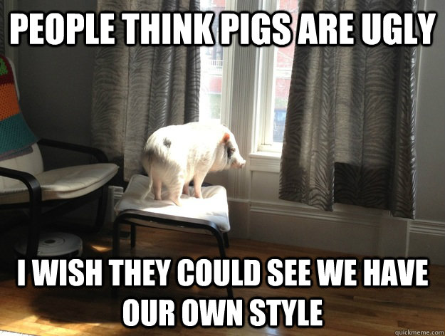 people think pigs are ugly i wish they could see we have our own style  Regret Pig