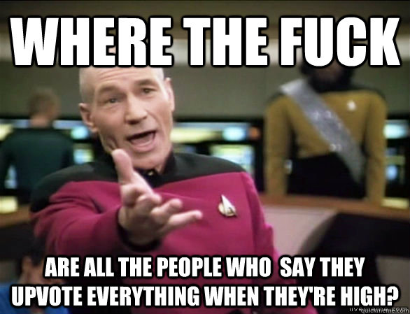 where the fuck are all the people who  say they upvote everything when they're high?  Annoyed Picard HD