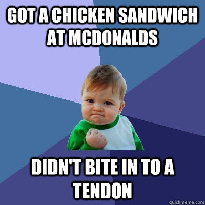 got a chicken sandwich at mcdonalds didn't bite in to a tendon  Success Kid