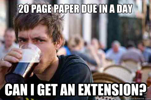 20 page paper due in a day can i get an extension?  Lazy College Senior