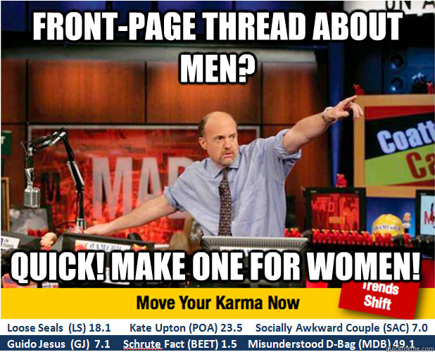 Front-page thread about men? quick! make one for women!  Jim Kramer with updated ticker