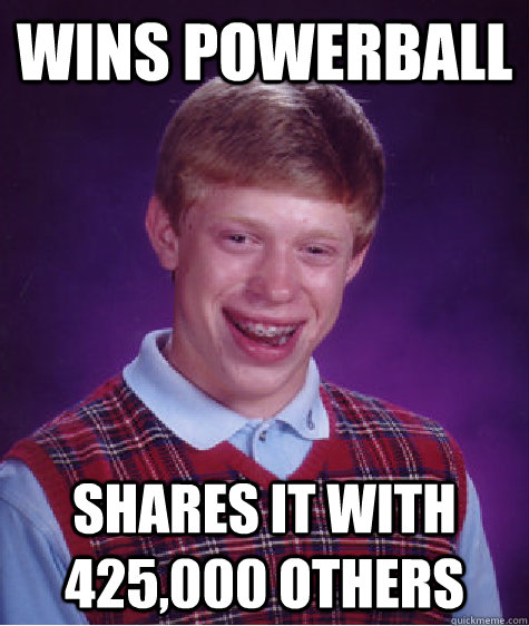 wins powerball shares it with 425,000 others  Bad Luck Brian