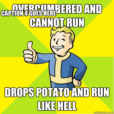 Overcumbered and cannot run drops potato and run like hell Caption 3 goes here Caption 4 goes here  Fallout new vegas