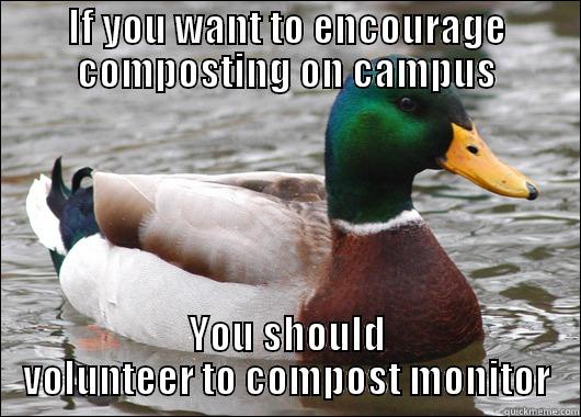 To Compost Club Members - IF YOU WANT TO ENCOURAGE COMPOSTING ON CAMPUS YOU SHOULD VOLUNTEER TO COMPOST MONITOR Actual Advice Mallard