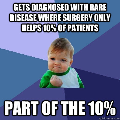 Gets diagnosed with rare disease where surgery only helps 10% of patients part of the 10%  Success Kid