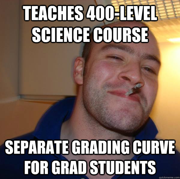 TEACHES 400-LEVEL SCIENCE COURSE SEPARATE GRADING CURVE FOR GRAD STUDENTS - TEACHES 400-LEVEL SCIENCE COURSE SEPARATE GRADING CURVE FOR GRAD STUDENTS  Misc