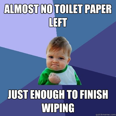 Almost no toilet paper left Just enough to finish wiping  Success Kid