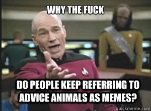 why the fuck do people keep referring to advice animals as memes?  - why the fuck do people keep referring to advice animals as memes?   Annoyed Picard