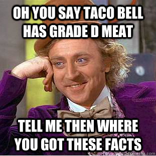 Oh you say Taco bell has Grade D meat Tell me then where you got these facts - Oh you say Taco bell has Grade D meat Tell me then where you got these facts  Condescending Wonka